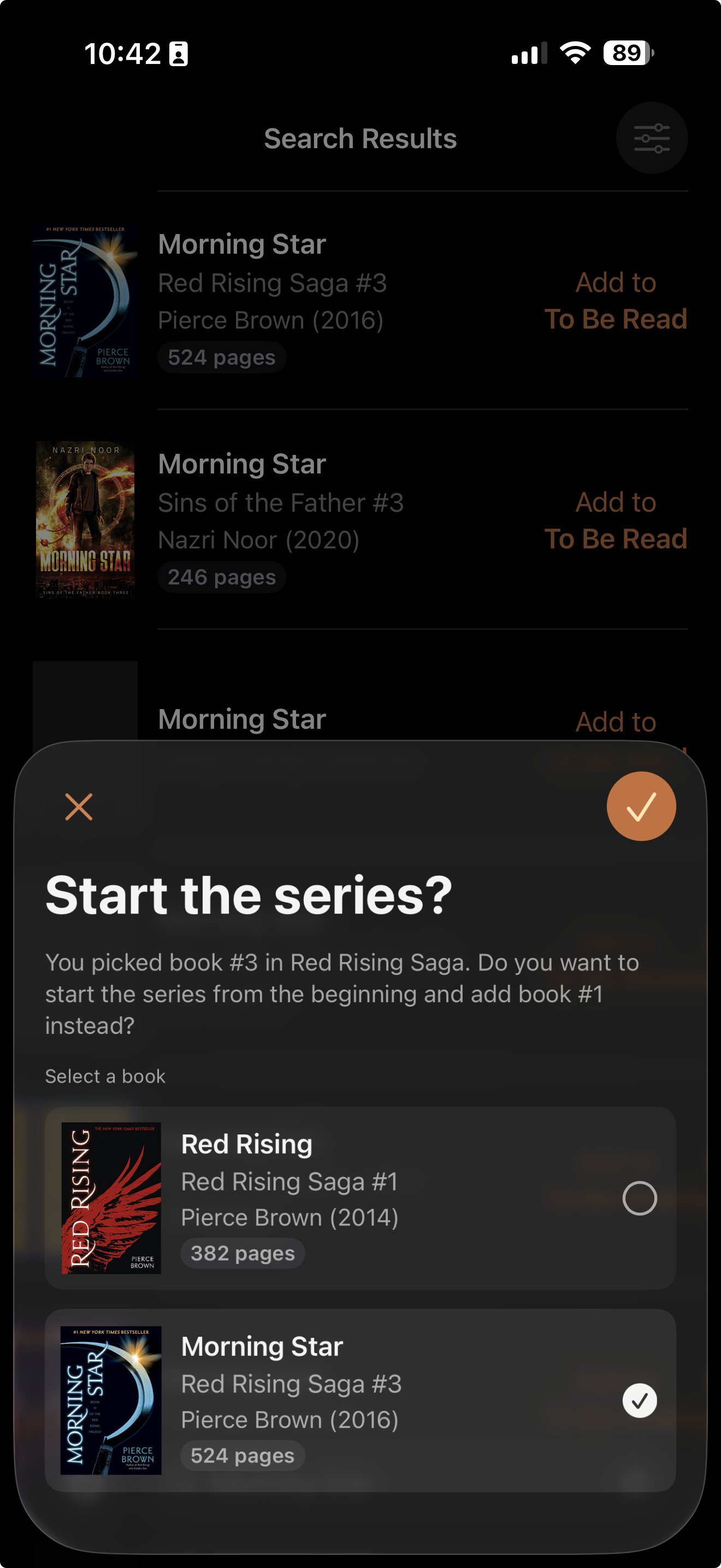 Start the series suggestion screen