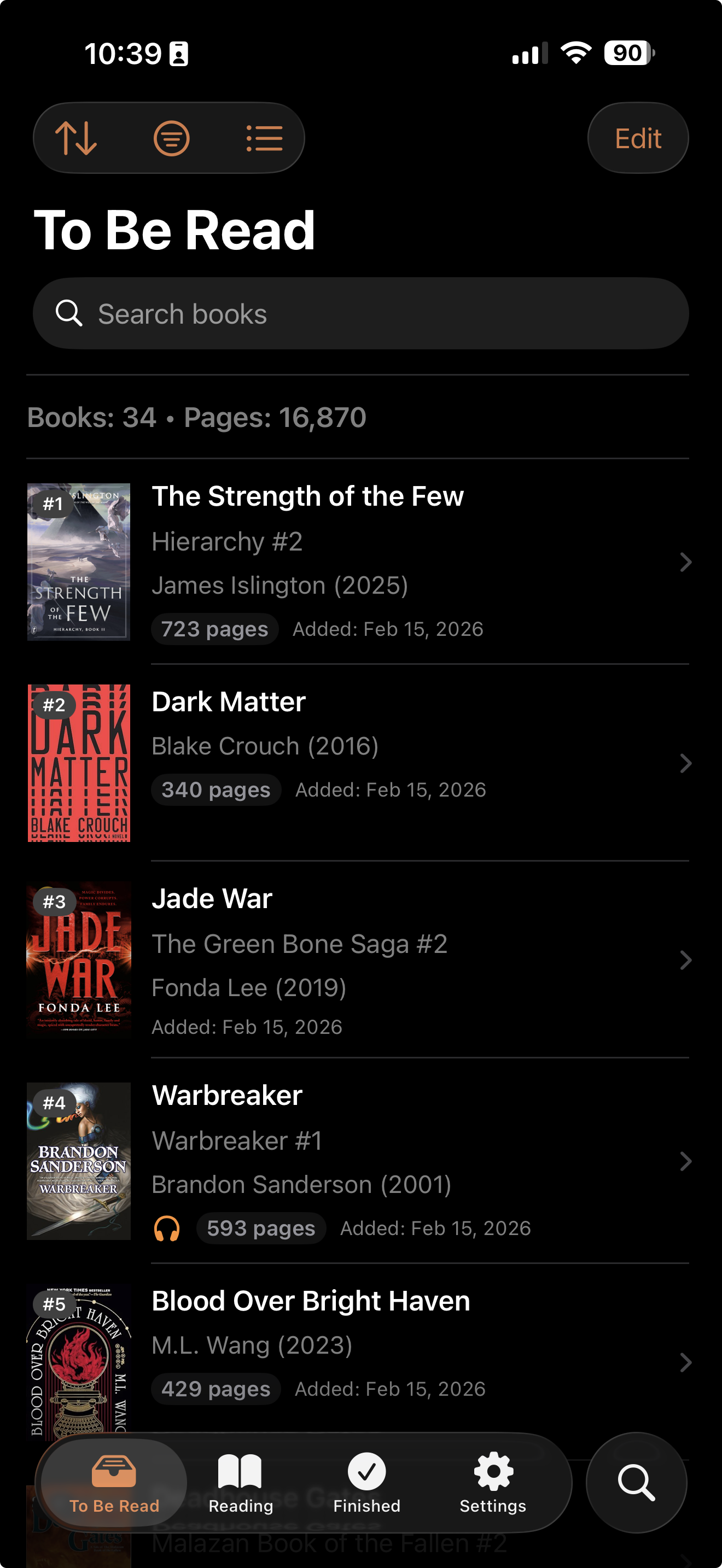 Book Queue to-be-read list screen